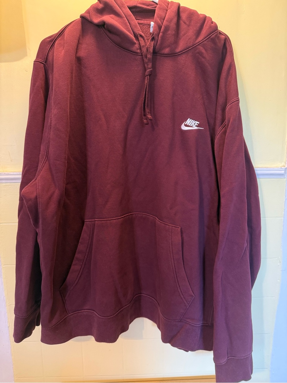 Nike Men's Maroon Pullover Hoodie with White Logo